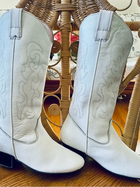 White Leather Western Dance Boots with Suede Sole. - Picture 1 of 6